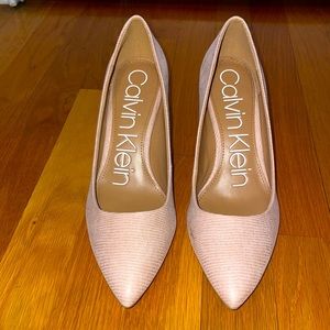 Pale pink embossed Calvin Klein heels